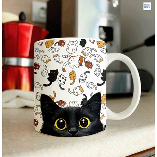 Caneca Pet em Porcelana Gatinho Preto Curioso 60 + Cores De Gatinhos Diferentes