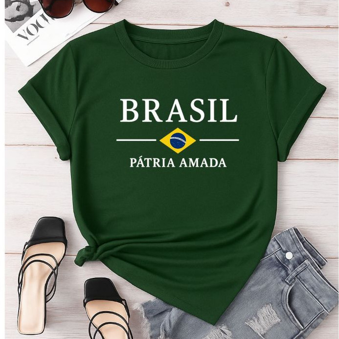 Camiseta Camisa Masculina Feminina Em Algodão Blusa T-shirt Copa do Mundo Bandeira do Brasil em Oferta na Shopee