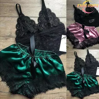 [EL-t] Conjunto De 2 Peças De Pijamas Femininos De Renda , Lingerie , Shorts , Babydoll , Pijama , Roupa De Dormir , Nov em Oferta na Shopee