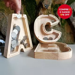 Novo Estilo Carta em Inglês Piggy Bank para Crianças e Meninos, Creative Wooden Decoração de Sala de Estar em Oferta na Shopee