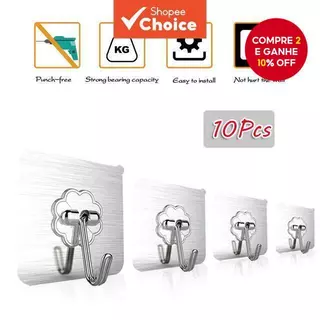 10 Pçs Ganchos Forte Auto Adesivo Gancho Mágico Para Cozinha Banheiro Parede Pegajoso Cabide Carga Pesada Rack Copo Otár em Oferta na Shopee