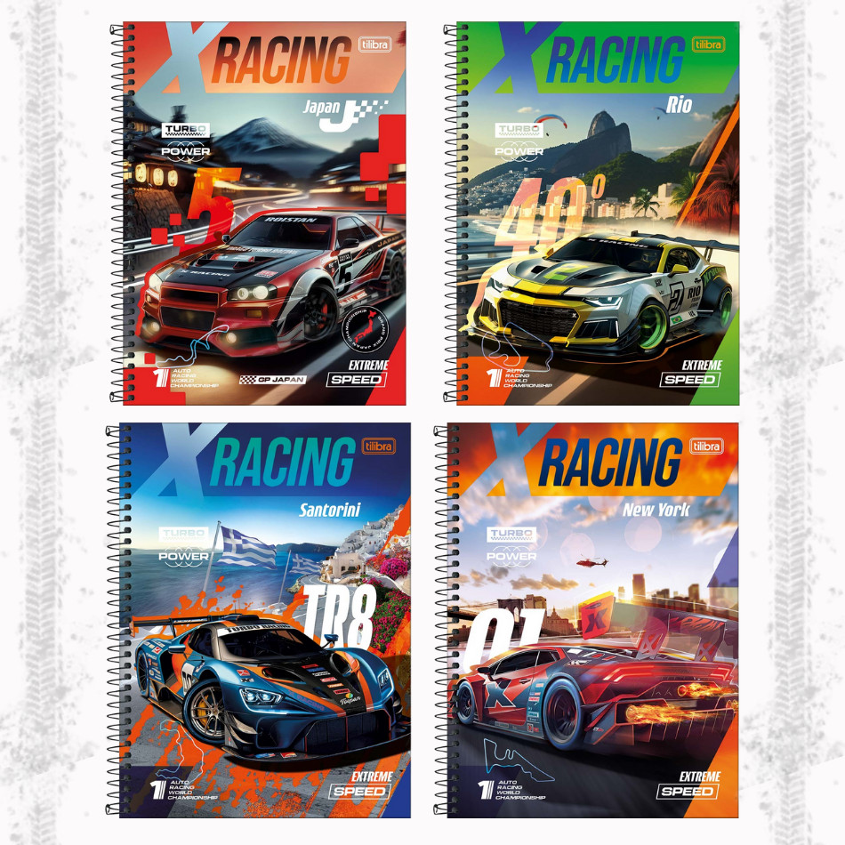 Caderno 1 matéria Carros X Racing Espiral Capa Dura Universitário 80 ...
