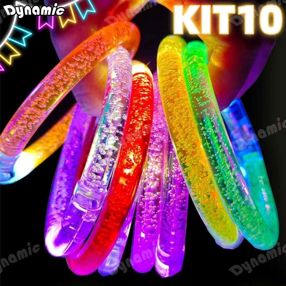 Kit 20/10/5 Pulseira Led Neon Coloridas Festa Aniversário Rave Balada ...