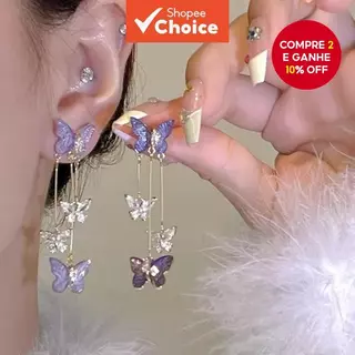 Roxo 2 Peças Brincos De Borboleta De Cristal Luz Luxo Longo Borla Joias Para Mulheres Presente De Aniversário Sonhador em Oferta na Shopee