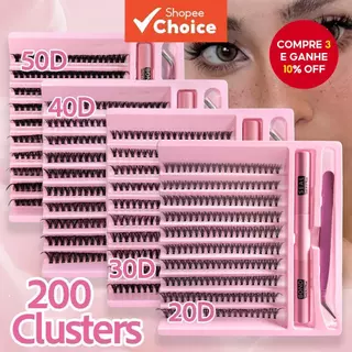 Conjunto de Extensão de Cílios com 200 Peças - Cílios Postiços 20D/30D/40D/50D, Comprimentos Mistos de 8-16mm, Estilos em Oferta na Shopee