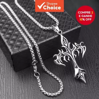 Colar De Cruz De Guerreiro – Pingente De Chama De Aço Inoxidável , Joias De Corrente Militar Ajustável Para Homens em Oferta na Shopee