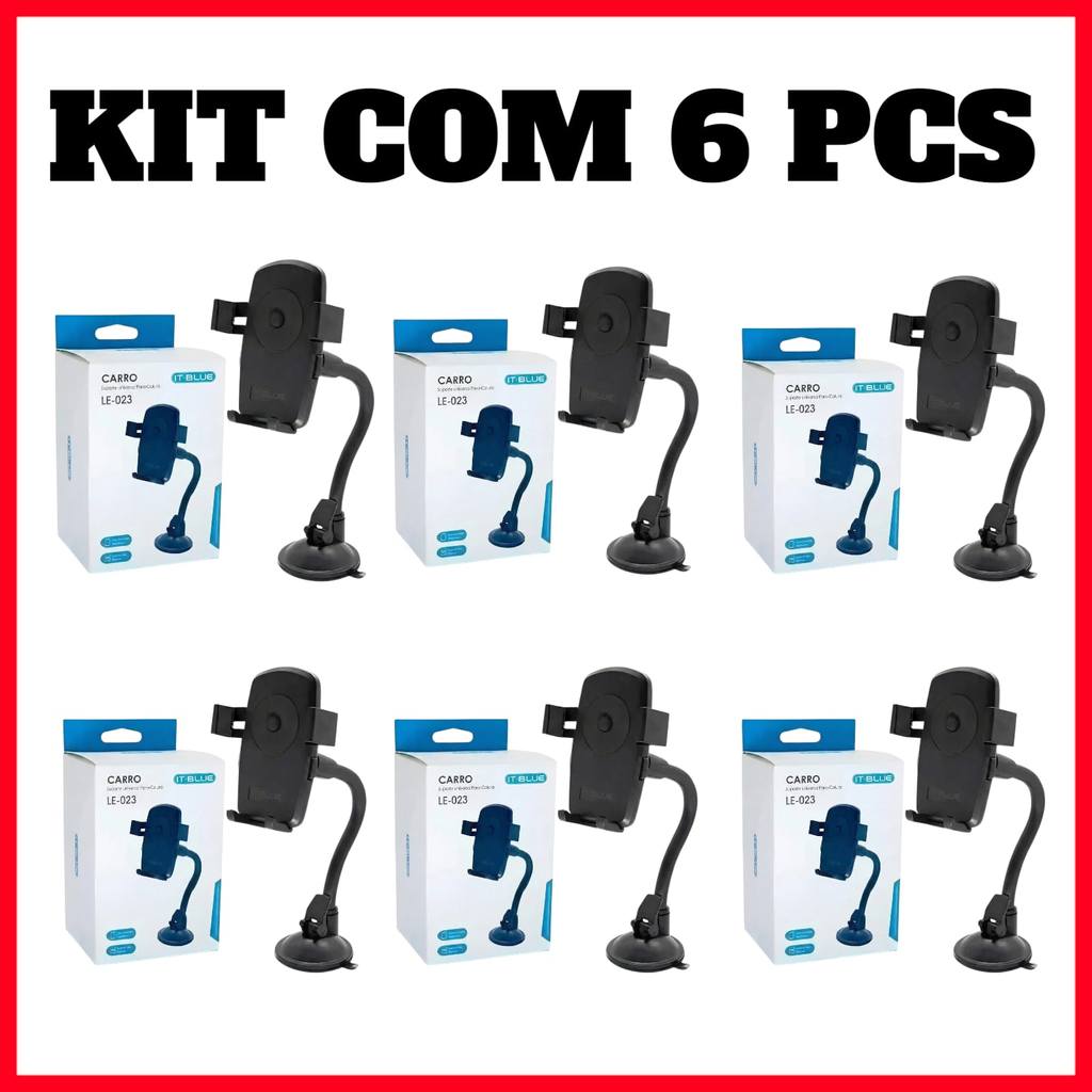 Kit 4/6 Suporte Veicular Para Celular Universal 360º Fixação Ventosa Haste Firme Ajustável