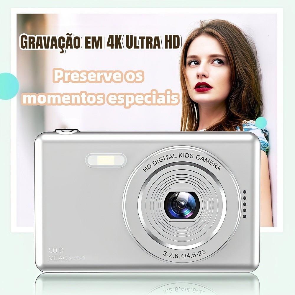 Câmera Digital Vintage 4K CCD 50MP - Mini Cam com Tela de 2,4