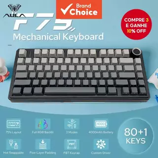 AULA F75 2.4G Sem Fio Bluetooth Com Teclado Mecânico Para Jogos De 3 Modos Layout 75 % RGB/Hot-Swap/4000 mAh Estrutura D