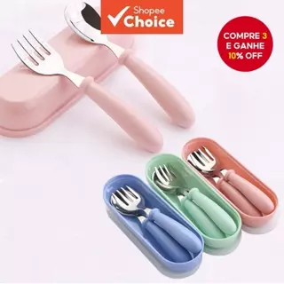 3pcs Colheres de Garfo Portáteis para Crianças Aço Inoxidável Alimentação de Bebês em Oferta na Shopee
