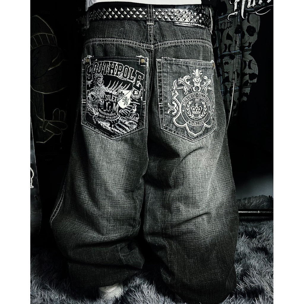 Y2K Americano Sulpole Hip-hop Jeans De Grandes Dimensões Dos