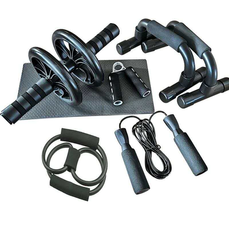 Sports Kit Fitness 6 em 1 Roda Abdominal Flexão Corda Elástico