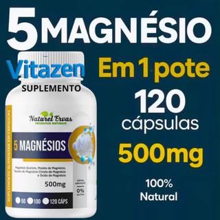 5 Magnésios 120 cápsulas de 500mg (magnésio Quelato, Malato, Turato, Citrato e Óxido em Oferta na Shopee