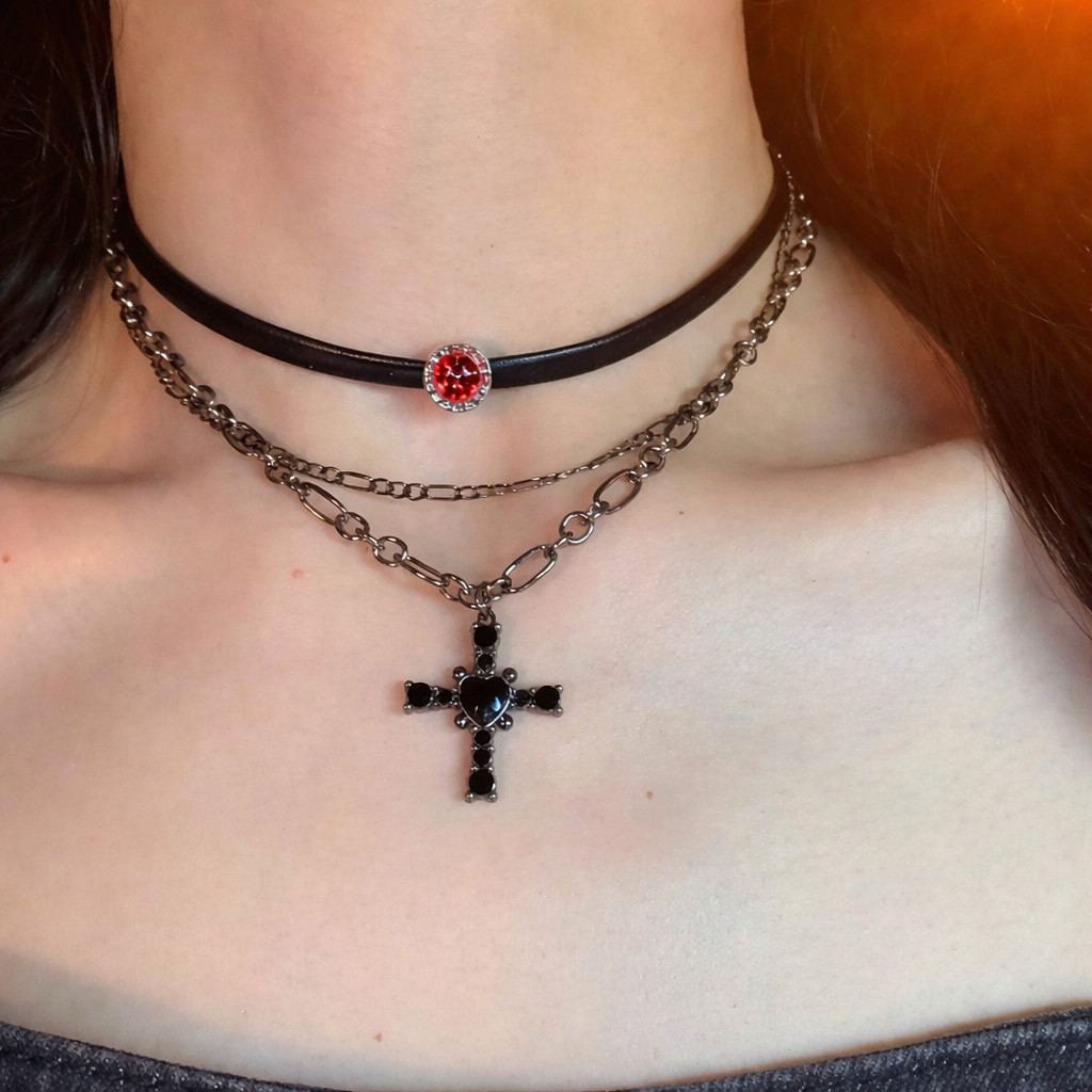 Punk Gothic Style Black PU Leather Choker Necklace With Stud