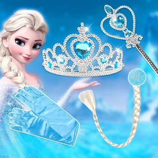 Conjunto Frozen coroa varinha trança luvas Elsa Anna roupas infantis menina princesa acessórios BRINQUEDO