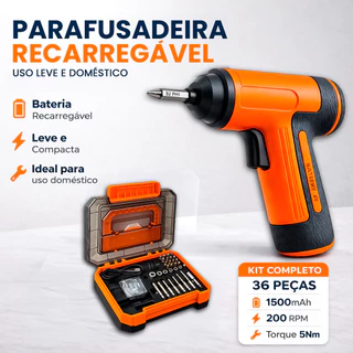 Parafusadeira Elétrica Recarregável 4V com Kit 32 Peças Bivolt USB-C