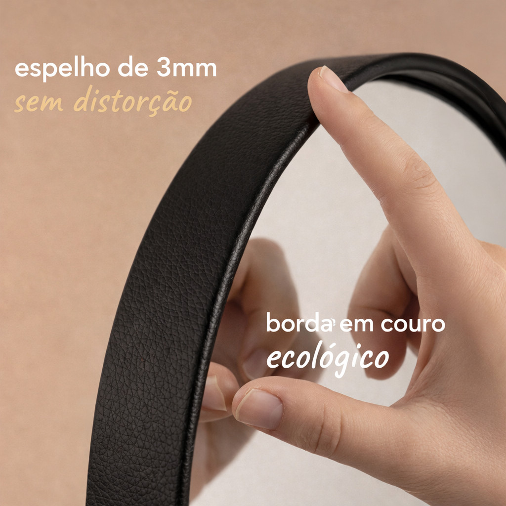 Espelho Adnet Redondo Com Alça em Couro 50 a 90cm Decorativo Sala Quarto Banheiro