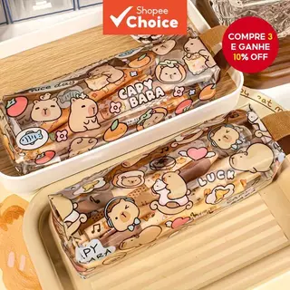 Estojo Transparente Bonito Dos Desenhos Animados Capivara , Saco De Lápis Portátil Resistente À Sujeira De Grande Capaci em Oferta na Shopee