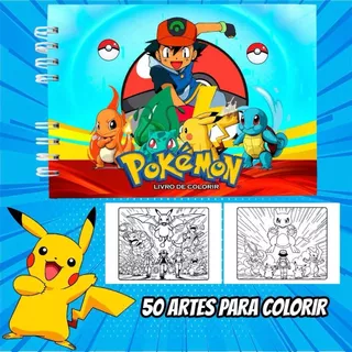 Caderno Livro de Colorir Pokemon pikachu 50 Folhas 120g Capa Dura Envio Imediato coloring book em Oferta na Shopee