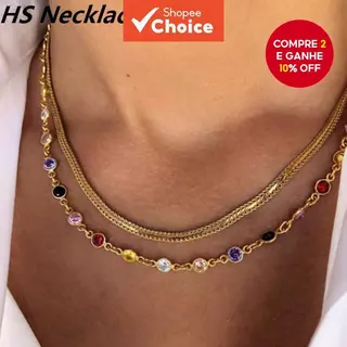 Moda Feminina Colar De Aço Inoxidável De Duas Camadas Rhinestone Acessórios De Jóias/Colarhs em Oferta na Shopee