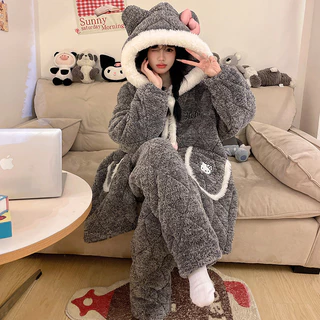 HelloKitty Pijamas para meninas inverno Coral velo engrossado três camadas acolchoadas crianças meninas grandes roupas d em Oferta na Shopee