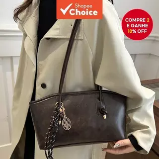 Bolsa Feminina Moderna Texturizada De Ombro Crossbody De Couro PU Com Pingente Café em Oferta na Shopee
