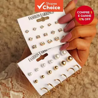 Moda Geométrica Brincos de Pérola Redonda Feminina Temperamento Pequeno Conjunto Novo Estilo Presentes em Oferta na Shopee