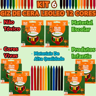 KIT 6 Giz De Cera Leo&Leo 12 Cores Escolar Estudantil Produtos Infantis Materiais De Alta Qualidade em Oferta na Shopee
