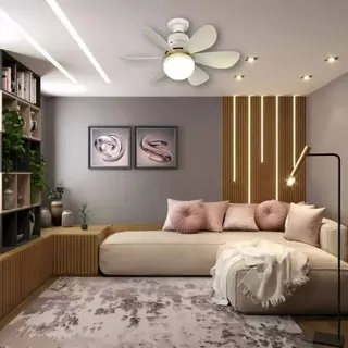 Ventilador Teto PRO 60W Super LED Lâmpada E27 Controle Remoto Luminária Economica de Energia 6 lâminas Bivolt -SMILE
