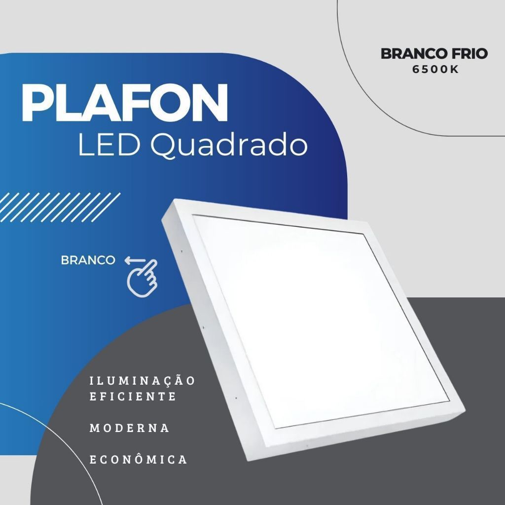 PLAFON LED 36W SOBREPOR QUADRADO | LUZ FORTE | DESIGN SLIM | BIVOLT