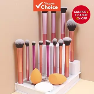 Conjunto De Pincéis De Maquiagem De 15 Peças Em Alta : Kit Multifuncional Com 12 E 3 Puffs em Oferta na Shopee