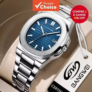 Relógio de quartzo masculino de luxo em aço inoxidável, adequado para esportes masculinos e com exibição de data. em Oferta na Shopee