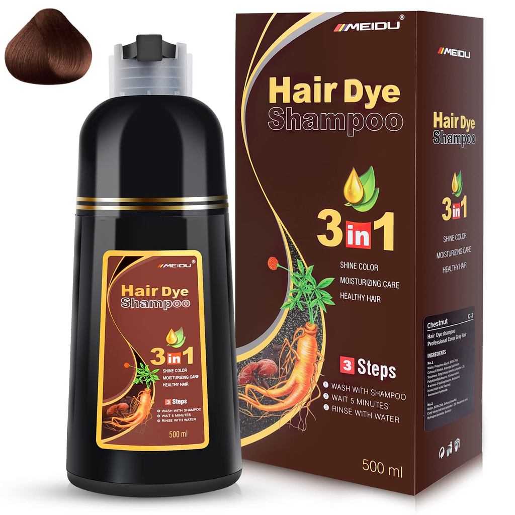 IIIMEIDU Shampoo De Tintura De Cabelo Preta 3 Em 1 Para Cabelos