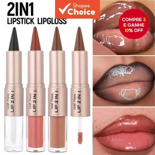 Lápis Labial 2 Em 1 Com Espelho E Brilho: Lápis Labial, À Prova D'água, Contorno Labial, Maquiagem Não Pegajosa em Oferta na Shopee