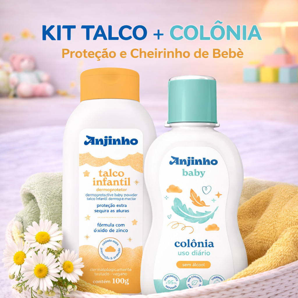 Kit Talco Infantil + Colônia Bebê Anjinho Baby | Talco 100g + Colônia ...