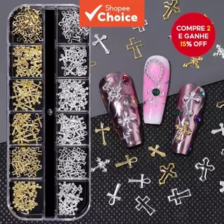 Charms para Unhas em Forma de Cruz 3D, Charms Dourados para Nail Art, Decorações Vintage Punk em Liga Metálica, Cruz em Oferta na Shopee