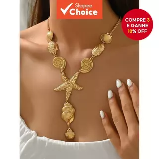 Metal Concha Estrela Do Mar Colar Feminino Praia Oceano Sereia Férias Verão Tendência Jóias em Oferta na Shopee