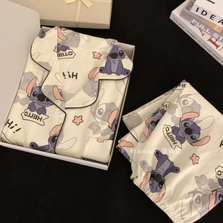coisas do stitch roupa stitch cachorro Desenhos animados ponto primavera outono inverno pijamas de algodão puro feminino em Oferta na Shopee