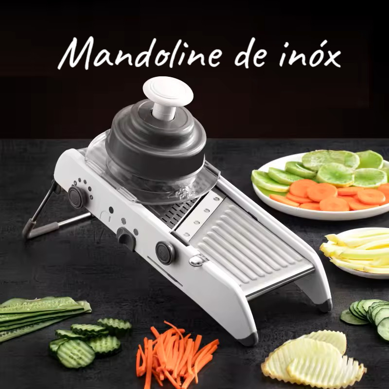 Cortador Mandoline Ajustável em Aço Inoxidável, Cortador Veg