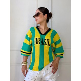 Blusa Brasil Over Listrada Brasil Trend Estilo Brasilcore Confortável Tricot em Oferta na Shopee
