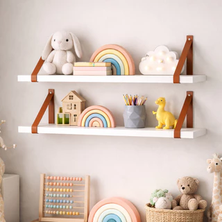 Prateleiras MDF Para Quarto Decoração Branca Premium 60x15 cm Com Alças de Couro em Oferta na Shopee