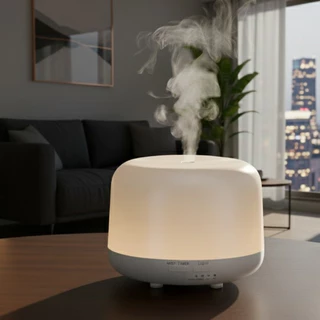 Umidificador Difusor Aromatizador 500ml Ultrassônico Estilo Branco Com Led 7 Cores + Controle