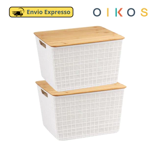 Kit 2 Caixas Organizadoras Tampa Bambu 18L Branco – Oikos em Oferta na Shopee