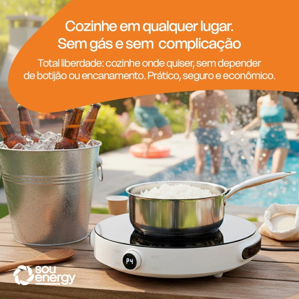 Fogão Cooktop 1 Boca – Indução, Portátil, 2000W, Bivolt, Mesa Digital e Timer
