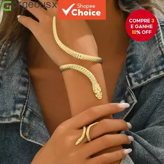 Conjunto De Pulseira E Anel De Cobra Ajustável Para Mulheres , Design De Serpente , Joias Da Moda , Presente em Oferta na Shopee