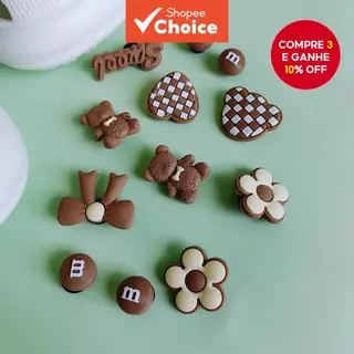 Crocs Bettz DIY 12 Pcs Café Urso M & Encantos Para Sapatos | Acessórios Divertidos Tamancos De Praia Estilo Personalizad