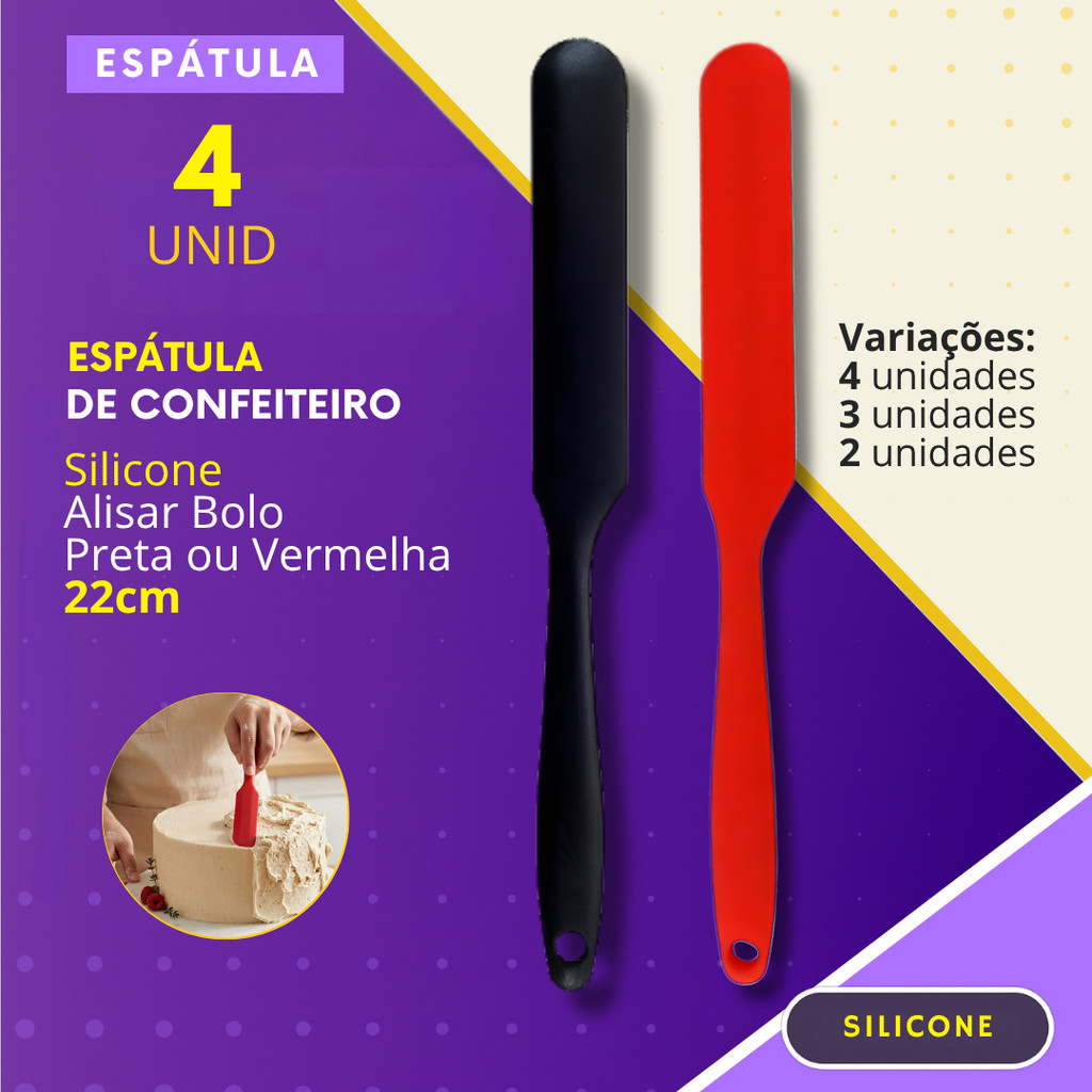 Kit 4- 3- 2 Pçs Espatula de Confeiteiro Silicone para Confei