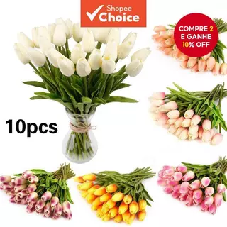 10 Peças Flores Artificiais De Látex Rosa Tulipa Buquê De Toque Real Para Decoração De Casamento E Casa em Oferta na Shopee