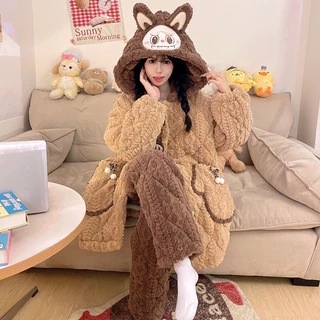 Rabu pijamas para meninas inverno Coral velo engrossado três camadas acolchoado 2025 novo estilo meninas grandes roupas em Oferta na Shopee