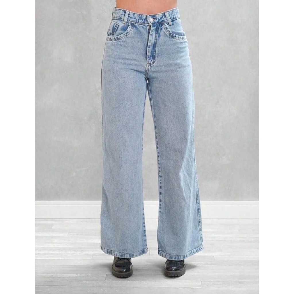Calça Pantalona Jeans Lavagem Clara – Conforto e Elegância | Shopee Brasil